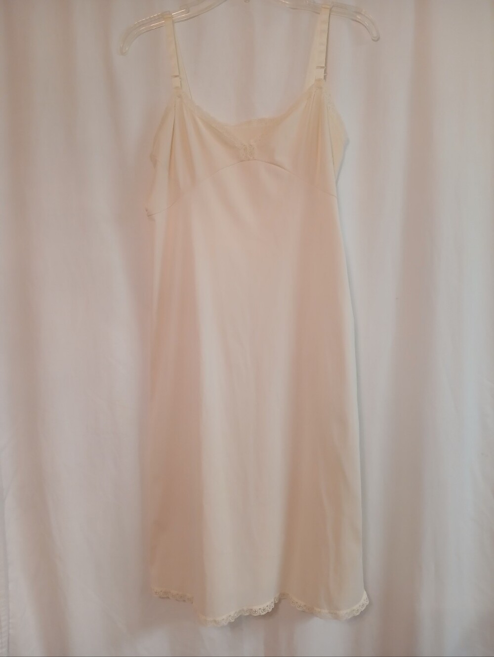 Vintage Shadowline beige full-length slip, size 38 Tall, lace trimmed